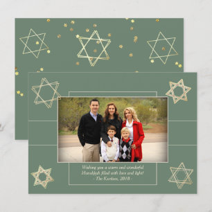 Cartes Pour Fêtes Annuelles Hanoukka moderne Sage Green Star of David Photo