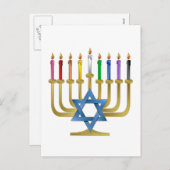 Cartes Pour Fêtes Annuelles Hanoukka Rainbow Candles Gold Menorah (Devant / Derrière)