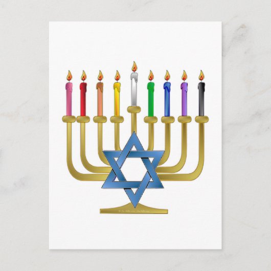 Cartes Pour Fêtes Annuelles Hanoukka Rainbow Candles Gold Menorah (Devant)