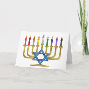 Cartes Pour Fêtes Annuelles Hanoukka Rainbow Candles Gold Menorah