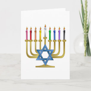 Cartes Pour Fêtes Annuelles Hanoukka Rainbow Candles Gold Menorah