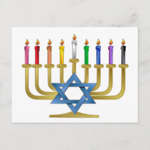 Cartes Pour Fêtes Annuelles Hanoukka Rainbow Candles Gold Menorah