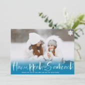 Cartes Pour Fêtes Annuelles Hanoukka Sameach bleu superposition script menorah (Debout devant)