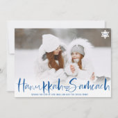 Cartes Pour Fêtes Annuelles Hanoukka Sameach superposition script menorah phot (Devant)