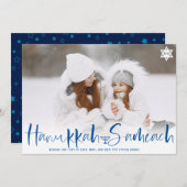 Cartes Pour Fêtes Annuelles Hanoukka Sameach superposition script menorah phot (Devant / Derrière)