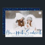 Cartes Pour Fêtes Annuelles Hanoukka Sameach superposition script menorah phot<br><div class="desc">Hanoukka Sameach blanc overlay script menorah 1 photo. Heureux Hanoukka !</div>