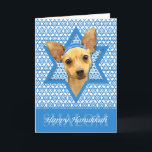 Cartes Pour Fêtes Annuelles Hanoukka Star de David - Chihuahua<br><div class="desc">Qu'est-ce qui pourrait rendre plus amusant de dire Happy Hanoukka que d'avoir ce Chihuahua Dog portant un Yamaka entouré de l'étoile de David. Ce design de vacances fantaisiste ravira vos amis et votre famille ainsi que d'autres amoureux de les chiens. Ce design est disponible dans plus de 100 races de...</div>