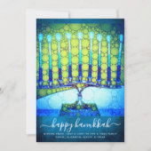 Cartes Pour Fêtes Annuelles Hanoukka Stylish Blue Green Menorah sur Turquoise  (Devant)