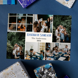 Cartes Pour Fêtes Annuelles Hanoukka Typographie Famille bleue photo Collage