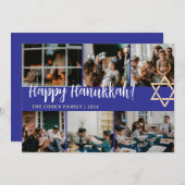 Cartes Pour Fêtes Annuelles Hanoukka Typographie Famille bleue photo Collage (Devant / Derrière)