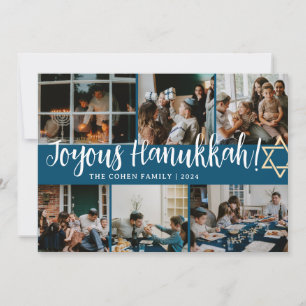Cartes Pour Fêtes Annuelles Hanoukka Typographie Famille bleue photo Collage