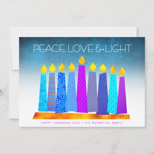 Cartes Pour Fêtes Annuelles Hanukkah Boho Candles Peace Love Light Turquoise (Devant)