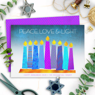 Cartes Pour Fêtes Annuelles Hanukkah Boho Candles Peace Love Light Turquoise