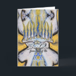Cartes Pour Fêtes Annuelles Hanukkah From All of Us Abstract Menorah Painting<br><div class="desc">Hanukkah from All of Us. Abstract painting of a menorah decorates the cover of this Hanukkah greeting card. Card features the Star of David and the word Shalom. Art,  image,  and verse copyright © Shoaff Ballanger Studios.</div>