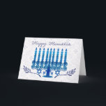 Cartes Pour Fêtes Annuelles hanukkah holiday card witmenorah in blue and whi<br><div class="desc">hanukkah holiday card with menorah in blue and white menorah Hanukkah Greeting Card In Blue And White,  Menorah made using graphic tablet at the bottom two branches,  Happy Hanukkah,  you can have this personalised with names and family names,  just the press artist pallet on the card for the request</div>