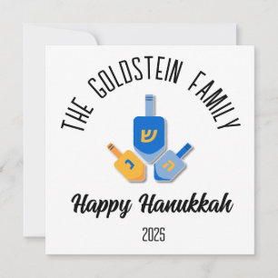 Cartes Pour Fêtes Annuelles Hanukkah juif Chanuka Nom de famille personnalisé