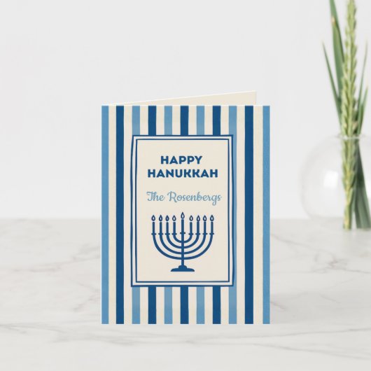 Cartes Pour Fêtes Annuelles Hanukkah Menorah Stripes Trendy Custom  (Devant)