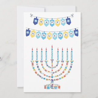 Cartes Pour Fêtes Annuelles Hanukkah Menorah with Candles and Traditional Item