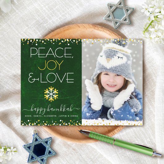 Cartes Pour Fêtes Annuelles Hanukkah Paix Joie Amour Flocon de Neige Vert Phot