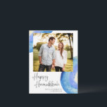 Cartes Pour Fêtes Annuelles Hanukkah | Photo abstrait bleu moderne aquarelle<br><div class="desc">Carte de vœux de Hanukkah avec photo abstraite bleue aquarelle moderne</div>