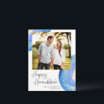 Cartes Pour Fêtes Annuelles Hanukkah | Photo abstraite moderne aquarelle bleue<br><div class="desc">Carte de vœux de Hanukkah avec photo abstraite moderne aquarelle bleue</div>