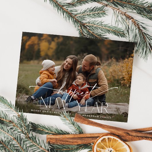 Cartes Pour Fêtes Annuelles Happiest New Year Elegant Typography Photo