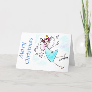 Cartes Pour Fêtes Annuelles Happy Angel souriant bleu Gown avec Coeurs