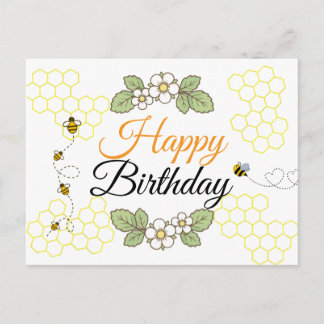 Cartes Pour Fêtes Annuelles Happy birthday Cute bee Botanical 