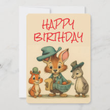 Happy Birthday Funny Cute Cartoon Animal Couriers 