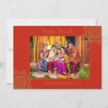 Happy Diwali Photo Red Gold Mandala Salutation
