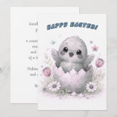 Cartes Pour Fêtes Annuelles Happy Easter Cute Baby Chick Hatching Egg Spring (Devant / Derrière)