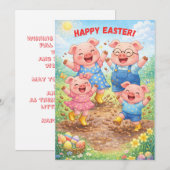 Cartes Pour Fêtes Annuelles Happy Easter Cute Funny Pigs Spring Holiday (Devant / Derrière)