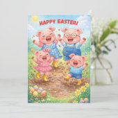 Cartes Pour Fêtes Annuelles Happy Easter Cute Funny Pigs Spring Holiday (Debout devant)