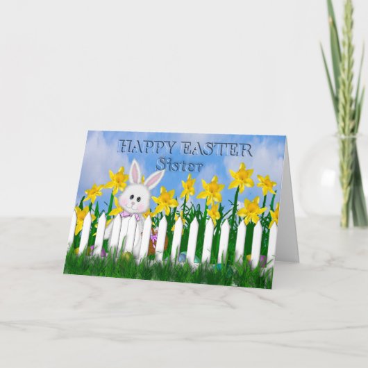 CARTES POUR FÊTES ANNUELLES HAPPY EASTER - DAFFODILS ET BUNNY - SOEUR (Devant)