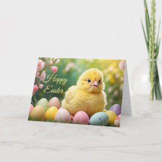 Cartes Pour Fêtes Annuelles Happy Easter Easter Baby Chick with Painted Eggs 