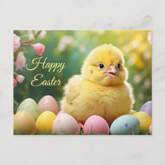 Cartes Pour Fêtes Annuelles Happy Easter Easter Baby Chick with Painted Eggs 
