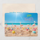 Cartes Pour Fêtes Annuelles Happy Easter Flamingo Easter Egg Hunt on Beach (Devant / Derrière)