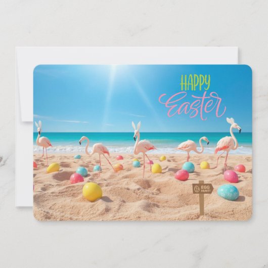 Cartes Pour Fêtes Annuelles Happy Easter Flamingo Easter Egg Hunt on Beach (Devant)