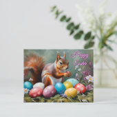 Cartes Pour Fêtes Annuelles Happy Easter Squirrel with Easter Eggs, Flowers  (Debout devant)