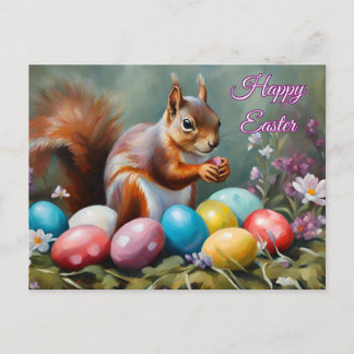 Cartes Pour Fêtes Annuelles Happy Easter Squirrel with Easter Eggs, Flowers 