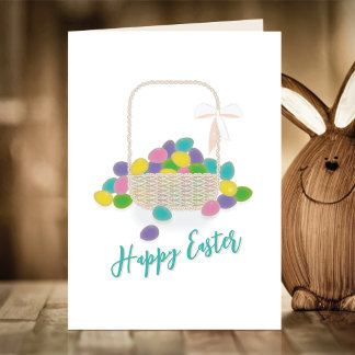 Cartes Pour Fêtes Annuelles Happy Easter Wicker Basket &  Pastel Eggs Spring