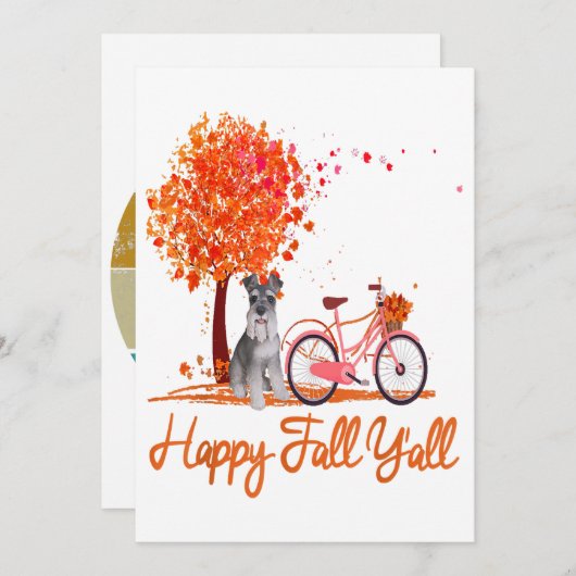 Cartes Pour Fêtes Annuelles Happy Fall Yall Funny Schnauzer Chien Automne Vélo (Devant / Derrière)
