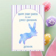 Happy First Easter Grandson Watercolor Blue Bunny 