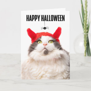 Cartes Pour Fêtes Annuelles Happy Halloween Chat en costume diable avec araign