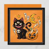 Cartes Pour Fêtes Annuelles Happy Halloween Éffrayant Chat noir et Citrouille (Devant / Derrière)