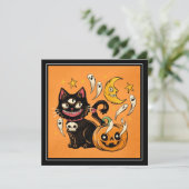 Cartes Pour Fêtes Annuelles Happy Halloween Éffrayant Chat noir et Citrouille (Debout devant)