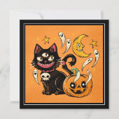 Cartes Pour Fêtes Annuelles Happy Halloween Éffrayant Chat noir et Citrouille (Devant)
