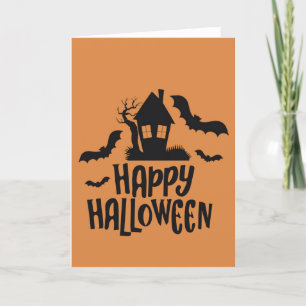 Cartes Pour Fêtes Annuelles Happy Halloween maison éffrayante chauve-souris or