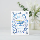 Cartes Pour Fêtes Annuelles Happy Hanoukka Botanical Menorah Aquarelle PERSONN (Debout devant)