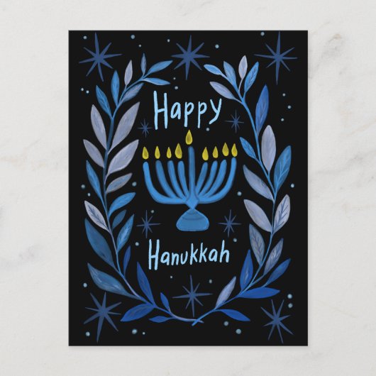 Cartes Pour Fêtes Annuelles Happy Hanoukka Botanical Menorah Aquarelle PERSONN (Devant)